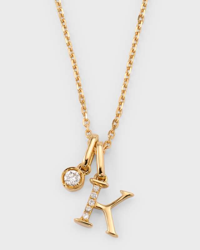 14K Yellow Gold Initial K Diamond Pendant Necklace, 18"L